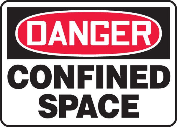 Safety Sign, DANGER CONFINED SPACE, 10" x 14", Adhesive Vinyl