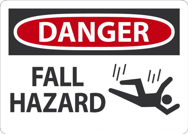 Safety Sign, DANGER FALL HAZARD (Graphic), 10" x 14", Plastic