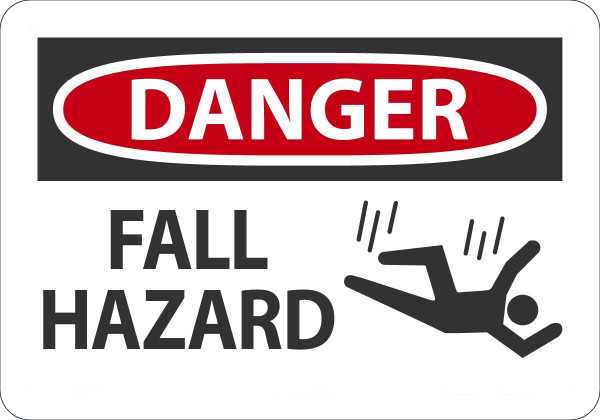 Safety Sign, DANGER FALL HAZARD (Graphic), 7" x 10", Plastic