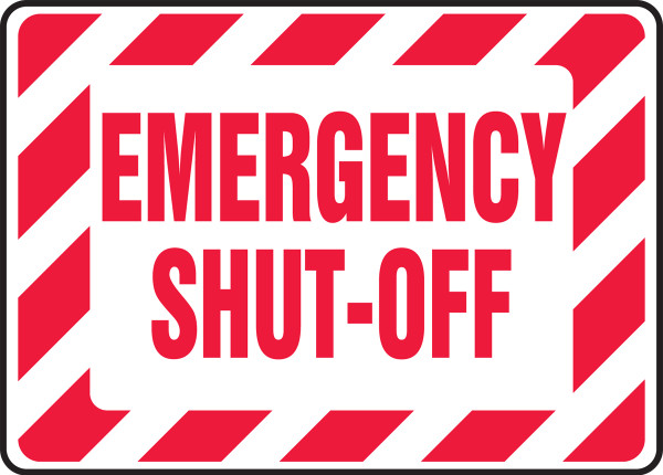 Safety Sign, EMERGENCY SHUT-OFF, 10" x 14", Plastic