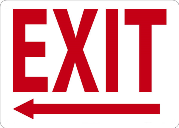 Safety Sign, EXIT (Left Arrow), 10" x 14", Plastic