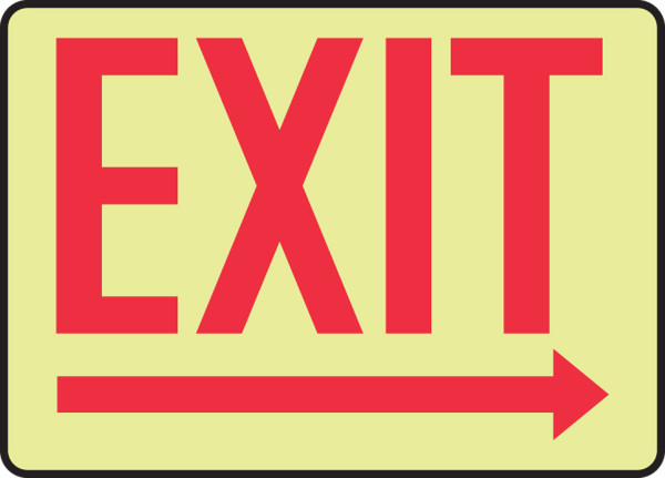 Safety Sign, EXIT (Right Arrow), 10" x 14", Lumi-Glow Flex