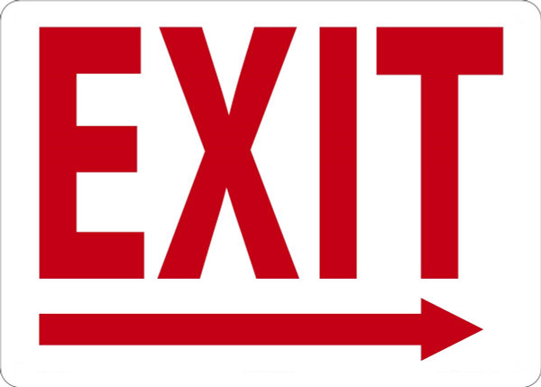 Safety Sign, EXIT (Right Arrow), 10" x 14", Plastic