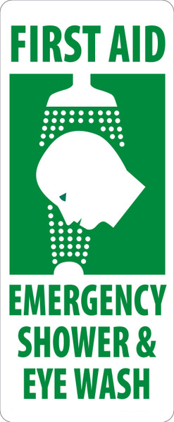 Safety Sign, FIRST AID EMERGENCY SHOWER & EYE WASH (Graphic), 17" x 7", Plastic
