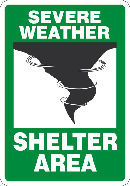 Safety Sign, SEVERE WEATHER SHELTER AREA, 10" x 7", Adhesive Vinyl