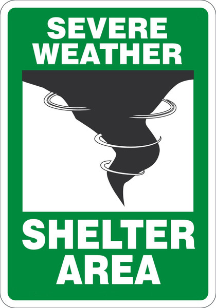 Safety Sign, SEVERE WEATHER SHELTER AREA, 10" x 7", Aluminum