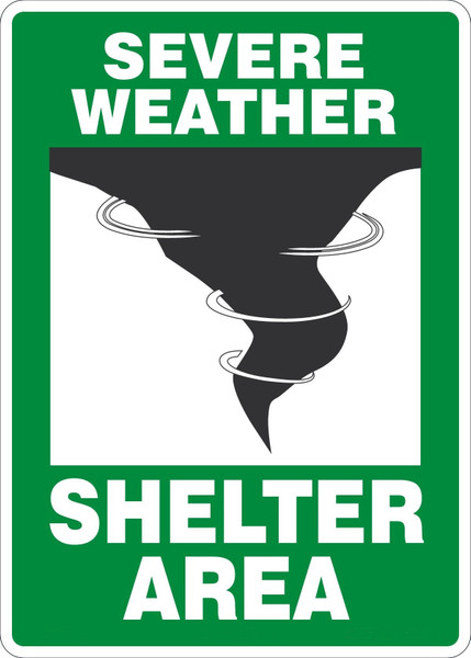 Safety Sign, SEVERE WEATHER SHELTER AREA, 14" x 10", Aluminum