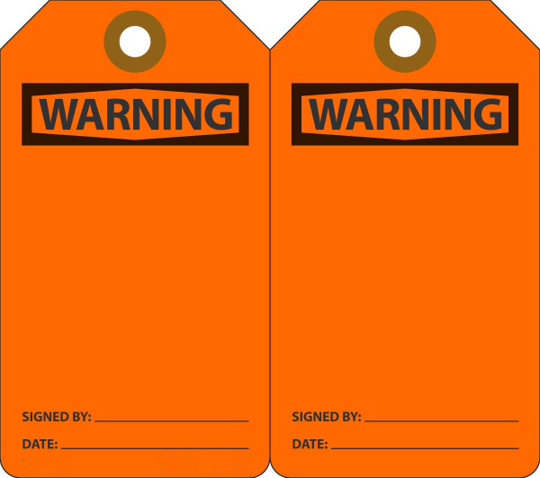 Safety Tag, WARNING (Blank), 5-3/4" x 3-1/4", Plastic w/Grommet, Pack 25