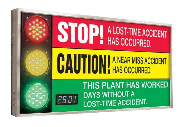 Signal Digi-Day Electronic Scoreboard, Standard Style, STOP A LOST-TIME ACCIDENT HAS OCCURRED THIS PLANT HAS WORKED, 3-ft. x 6-ft., Plastic/Aluminum