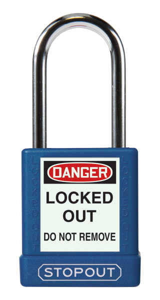 STOPOUT� Plastic Body Padlock, 1-3/4" x 1-1/2" Body, 1-1/2" Shackle, Keyed Differently, Blue