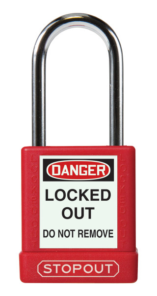 STOPOUT� Plastic Body Padlock, 1-3/4" x 1-1/2" Body, 1-1/2" Shackle, Keyed Differently, Red