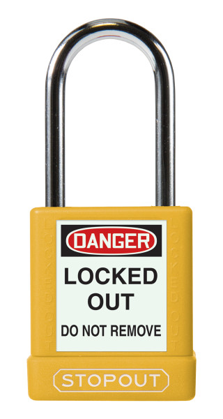 STOPOUT� Plastic Body Padlock, 1-3/4" x 1-1/2" Body, 1-1/2" Shackle, Keyed Differently, Yellow