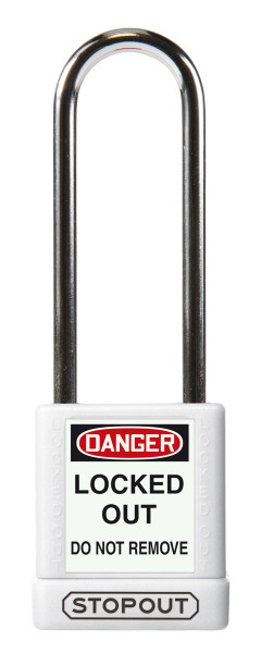 STOPOUT� Plastic Body Padlock, 1-3/4" x 1-1/2" Body, 3" Shackle, Keyed Differently, White