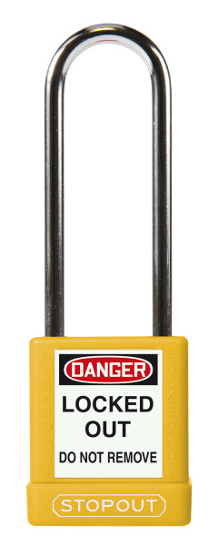 STOPOUT� Plastic Body Padlock, 1-3/4" x 1-1/2" Body, 3" Shackle, Keyed Differently, Yellow