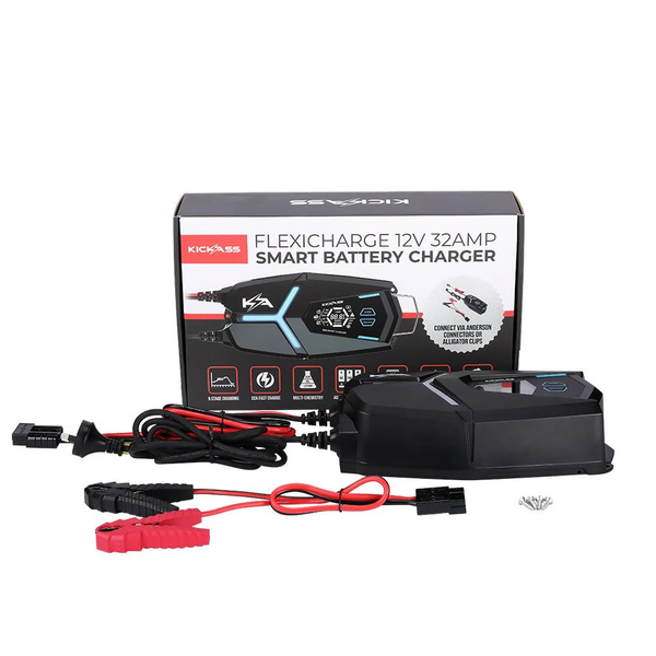 KickAss Flexicharge 12V 32A ACDC Smart Battery Charger For Lead Acid, AGM & Lithium Batteries