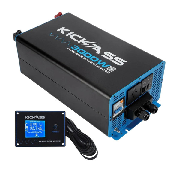 KickAss 12V to 240V Pure Sine Wave 3000W Inverter and Remote Display panel bundle