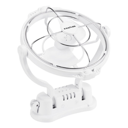 KickAss 12V / 24V 360°, 3 Speed Caravan Fan - White