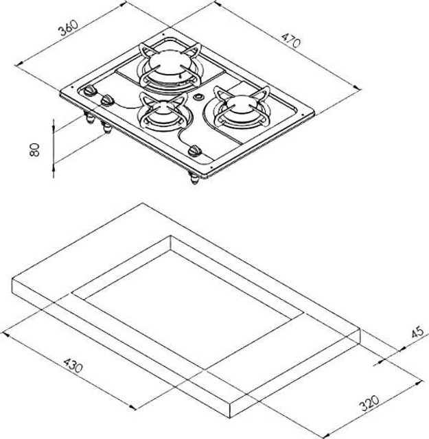 CAN 3 Burner Gas Hob - Stainless Steel