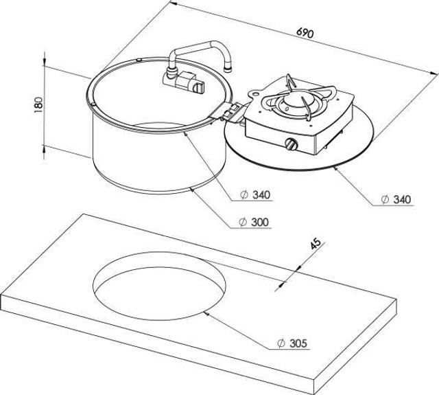 CAN Round Foldable Single Gas Hob with Sink