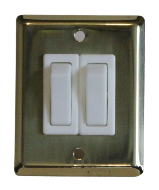 Twin Wall Switch & Plate - Brass