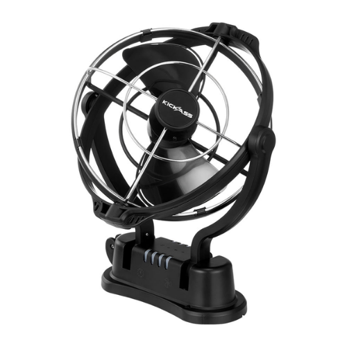 KickAss 12V / 24V 360°, 3 Speed Caravan Fan - Black