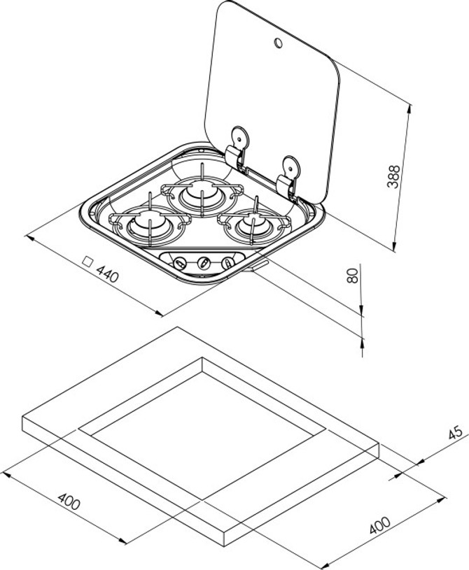 CAN 3 Burner Gas Hob With Glass Lid