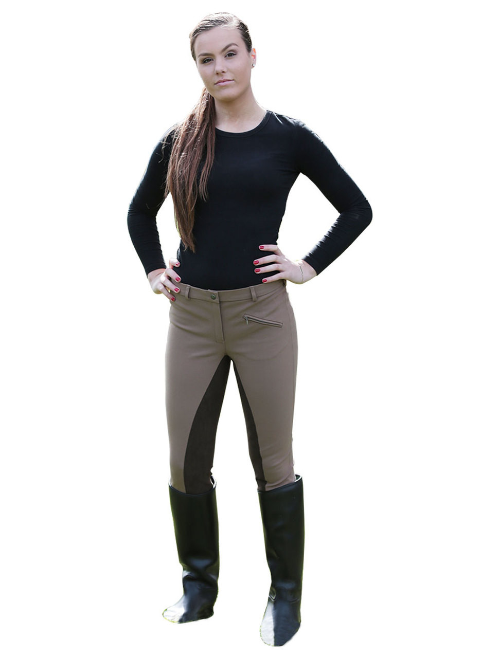 Professional Woven Ladies Camel Breeches With Full Clarino Seat