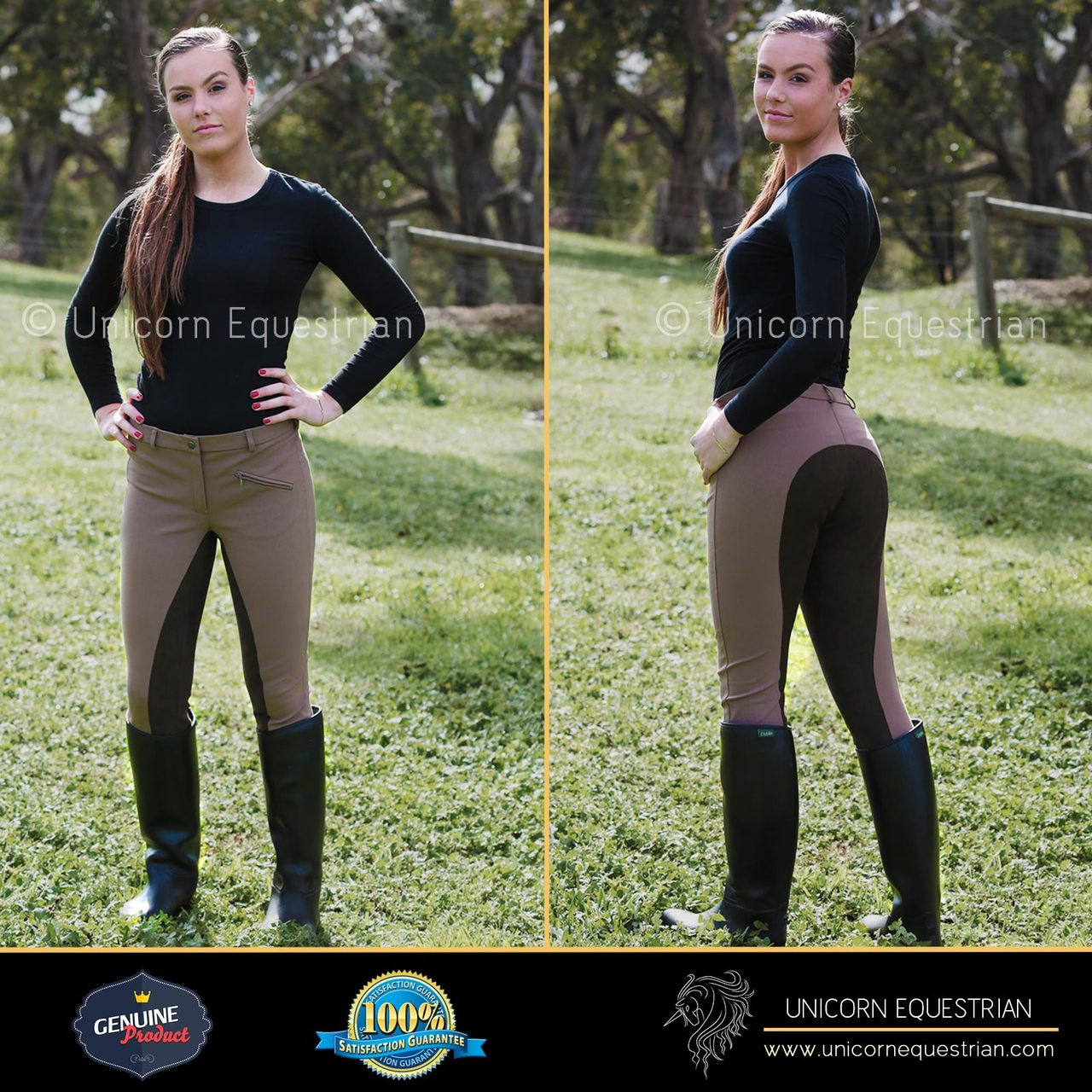 Professional Woven Ladies Camel Breeches With Full Clarino Seat