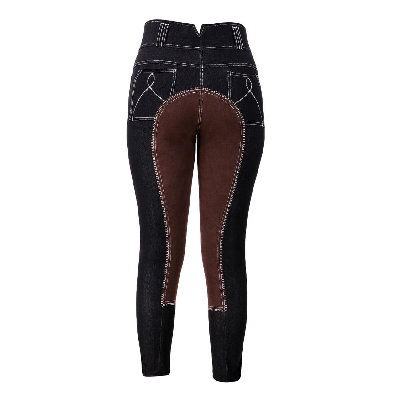 Black Denim Contrast Clarino Full Seat Ladies Horse Riding Breeches