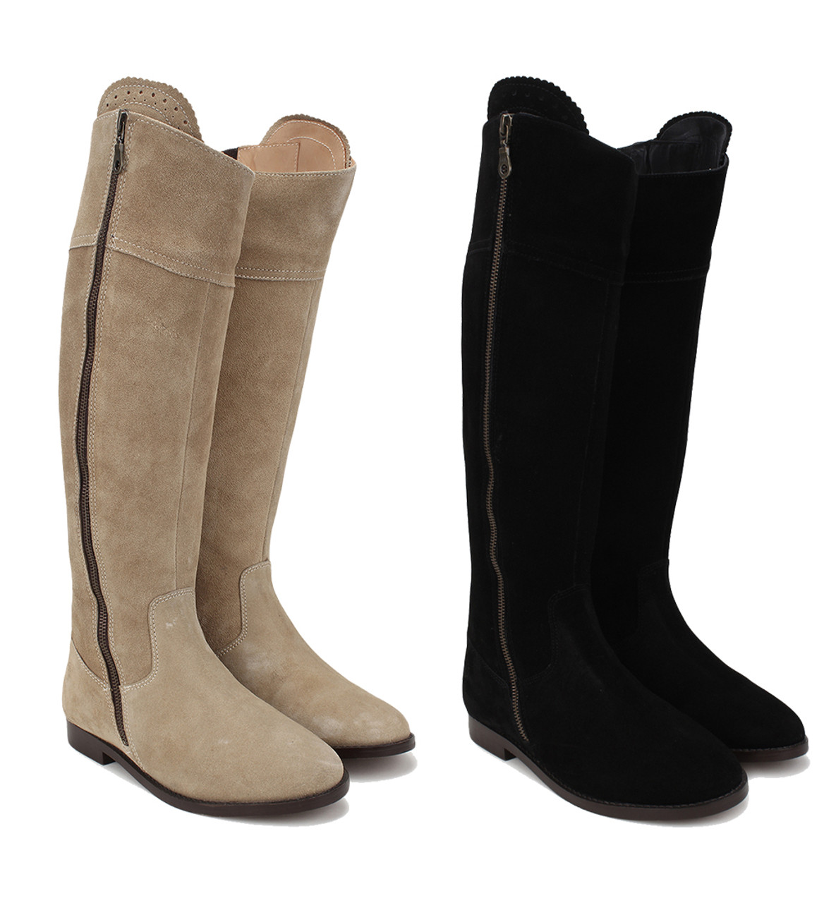 Unicorn Spanish Style Tall Boots Suede Leather Long Boots Beige Black