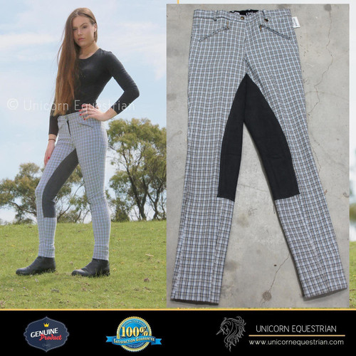 Grey -Check -Breech- W/- Charcoal -Suede -Full -Seat