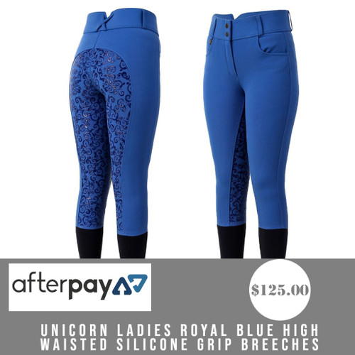 Unicorn Ladies Royal Blue High Waisted Silicone Grip Breeches