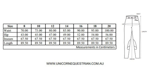 Unicorn Breeches Size Chart
