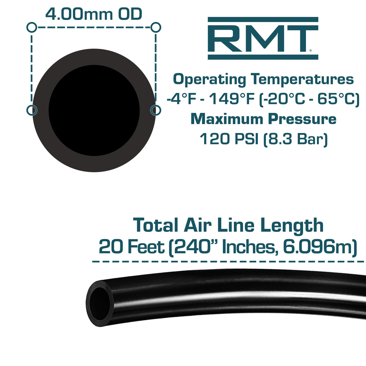 M000-A327-AD4U - New Front and Rear Repair Kit Air Line 20 Feet - Audi, BMW, Bentley, Buick, Chevrolet, GMC, Isuzu, Jaguar, Lamborghini, Land Rover, Maserati, Maybach, Mercedes Benz, Oldsmobile, Porsche, Rolls Royce, SAAB, Tesla, Volkswagen