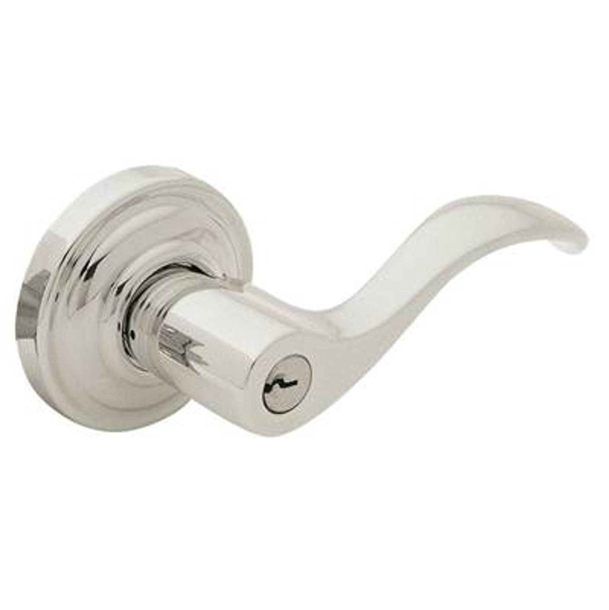 Baldwin TUBULAR KEYED ENTRY SET RIGHT HAND WAVE LEVER WITH  CLASSIC ROSE EMERGENCY EXIT IN LIFETIME (PVD) POLISHED N
