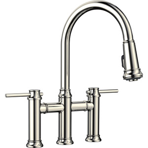 BLANCO 442506 EMPRESSA BRIDGE FAUCET PULL DOWN 1.5 GPM - POLISHED NICKEL