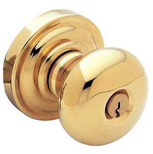 BALDWIN 5205.031.ENTR TUBULAR KEYED ENTRY SET CLASSIC KNOB WITH CLASSIC ROSE EMERGENCY EXIT IN NON-LACQUERED BRASS