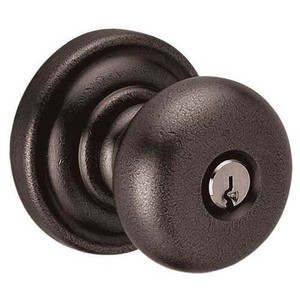 BALDWIN 5205.402.ENTR TUBULAR KEYED ENTRY SET CLASSIC KNOB WITH CLASSIC ROSE EMERGENCY EXIT IN DISTRESSED OIL RUBBED BRONZE