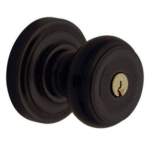 BALDWIN 5210.402.ENTR TUBULAR KEYED ENTRY SET COLONIAL KNOB WITH CLASSIC ROSE EMERGENCY EXIT IN DISTRESSED OIL RUBBED BRONZE