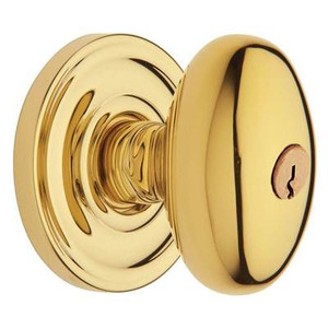 BALDWIN 5225.031.ENTR TUBULAR KEYED ENTRY SET EGG KNOB WITH CLASSIC ROSE EMERGENCY EXIT INN NON-LACQUERED BRASS