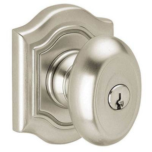 BALDWIN 5237.056.ENTR TUBULAR KEYED ENTRY SET BETHPAGE KNOB WITH BETHPAGE ROSE EMERGENCY EXIT IN LIFETIME (PVD) SATIN NICKEL