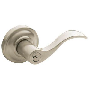 BALDWIN 5255.150.LENT TUBULAR KEYED ENTRY SET LEFT HAND WAVE LEVER WITH CLASSIC ROSE EMERGENCY EXIT IN IN SATIN NICKEL