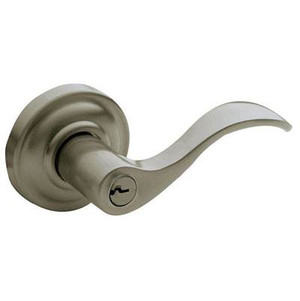 BALDWIN 5255.151.LENT TUBULAR KEYED ENTRY SET LEFT HAND WAVE LEVER WITH CLASSIC ROSE EMERGENCY EXIT IN ANTIQUE NICKEL