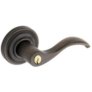 BALDWIN 5255.402.LENT TUBULAR KEYED ENTRY SET LEFT HAND WAVE LEVER WITH CLASSIC ROSE EMERGENCY EXIT IN DISTRESSED OIL RUBBED BRONZE