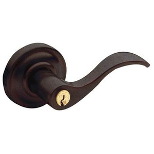 BALDWIN 5255.412.RENT TUBULAR KEYED ENTRY SET RIGHT HAND WAVE LEVER WITH CLASSIC ROSE EMERGENCY EXIT IN DISTRESSED VENETIAN BRONZE