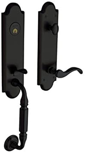 BALDWIN 85350.190.RENT MANCHESTER SINGLE CYLINDER HANDLESET WITH 5455V LEVER RIGHT HAND EMERGENCY EGRESS IN SATIN BLACK