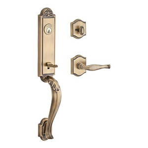 Single Cylinder Elizabeth Handle with Traditional Arch Rose in Matte Brass & Black Finish