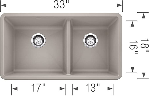 BLANCO 442738 Precis SILGRANIT 33" Double Bowl Undermount, Concrete Gray Kitchen Sink