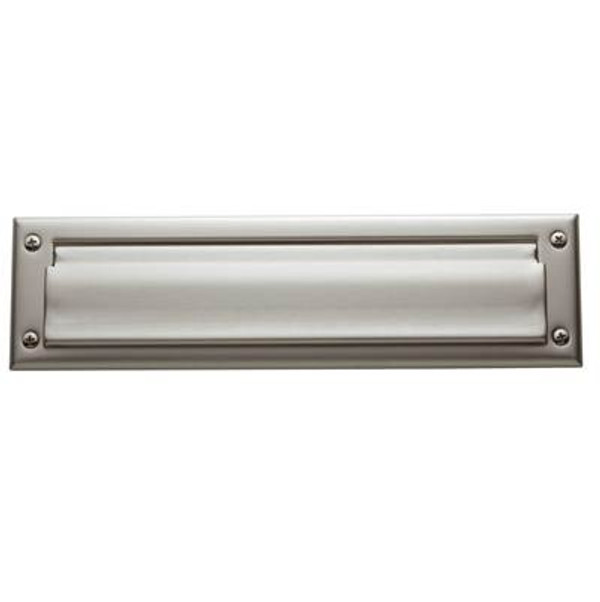 BALDWIN 0012.150 LETTER BOX PLATE FLAP & FRAME 13"X 3-5/8" IN SATIN NICKEL