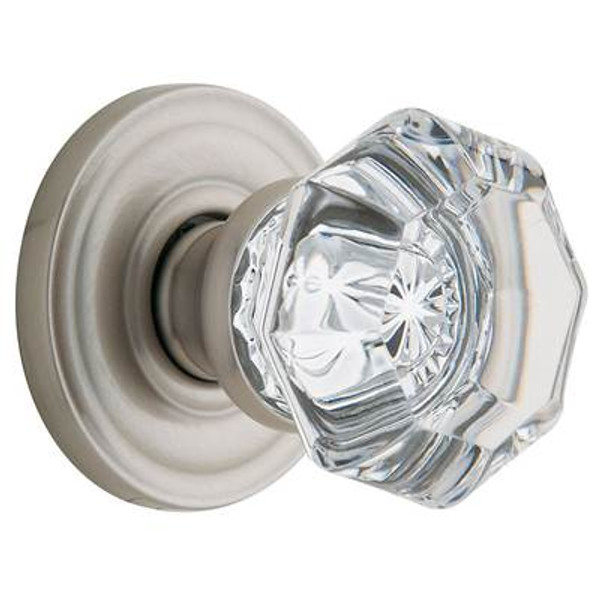 BALDWIN 5080.150.PASS PASSAGE SET 5080 FILLMORE KNOB WITH 5048 ROSE 2-3/8" BACKSET IN SATIN NICKEL